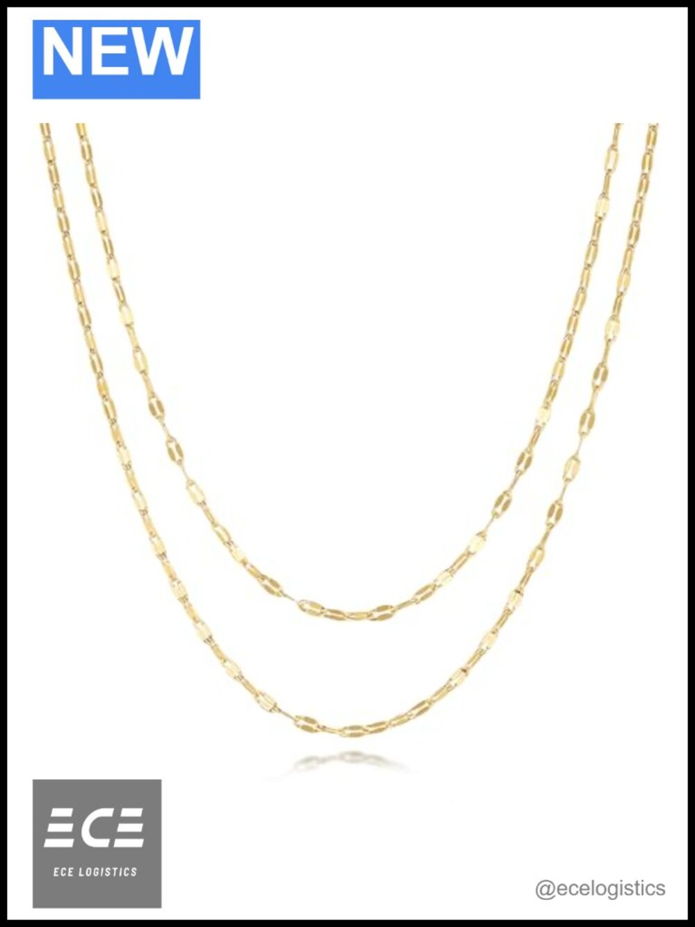 14k Gold Plated Layered Necklace Women Double Chain Lobster Clasp 18in
